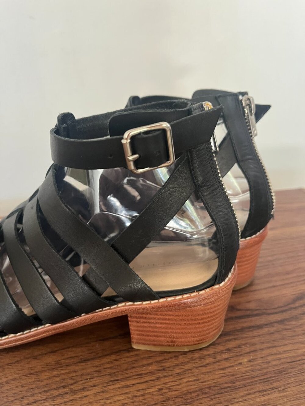 Loeffler Randall Rooney Black Leather Fisherman Heeled Sandals sz 9 Buckle 90s - Picture 6 of 6
